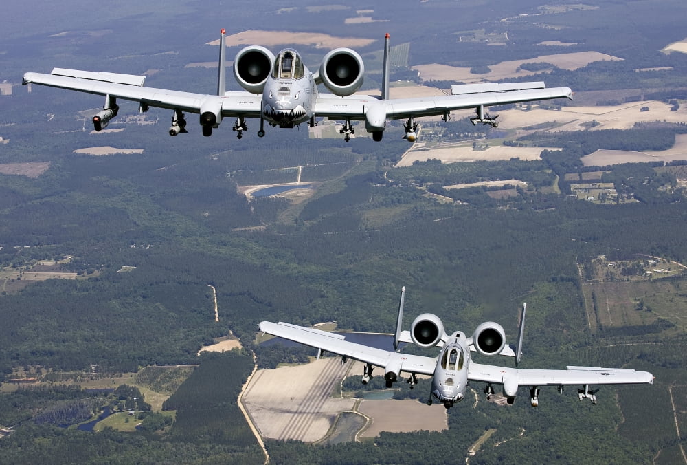 Two A-10C Thunderbolt aircraft near Moody Air Force Base Georgia Canvas Art - Erik RoelofsStocktrek Images (35 x 24)