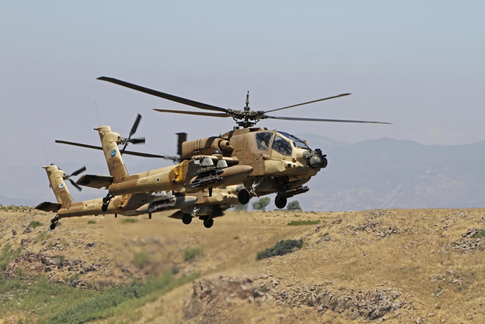 Two AH-64A Peten attack helicopters of the Israeli Air Force Canvas Art - Ofer ZidonStocktrek Images (18 x 12)