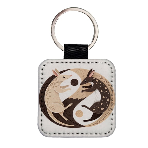Two Aardvarks Yin Yang Faux Leather Square Keychain