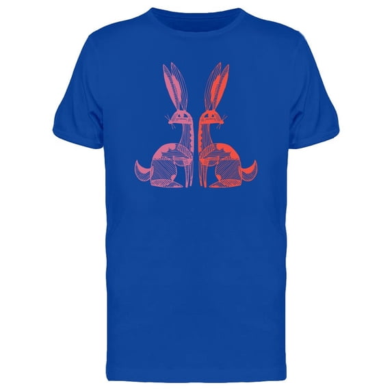 Two Abstract Bunnies Pink Red Tee Men's -Image by Shutterstock