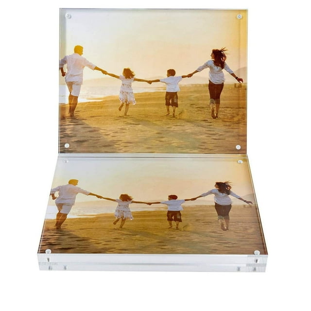 Two Acrylic Picture Frames | Magnetic Photo Holder | Clear Frame for Family Photographs | Clear Standing Blocks for Office Desk & Side Table | Wedding Gifts | 8x10 Inch