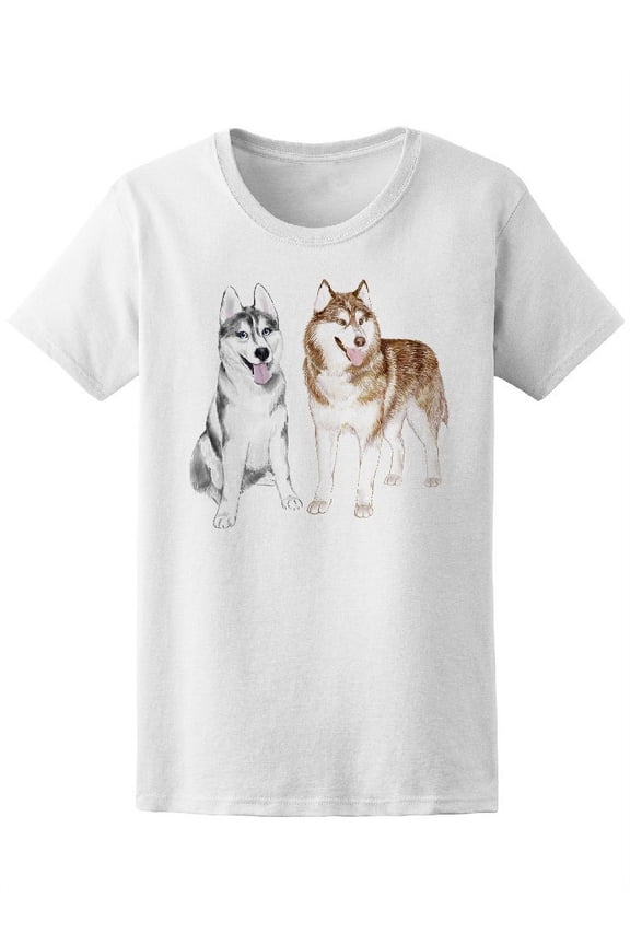 Two Adult Siberian Husky Dogs T-Shirt Women -Image by Shutterstock, Female Small