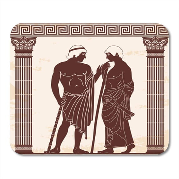 Two Ancient Greek Mans Stands Staff and Paryrus in The Mousepad Mouse Pad Mouse Mat 9x10 inch