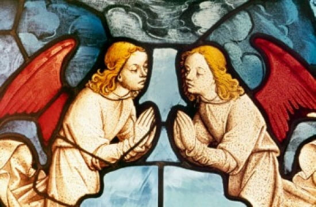 Two Angels 15th C Stained Glass Stained Glass Canvas Art - (18 x 24)