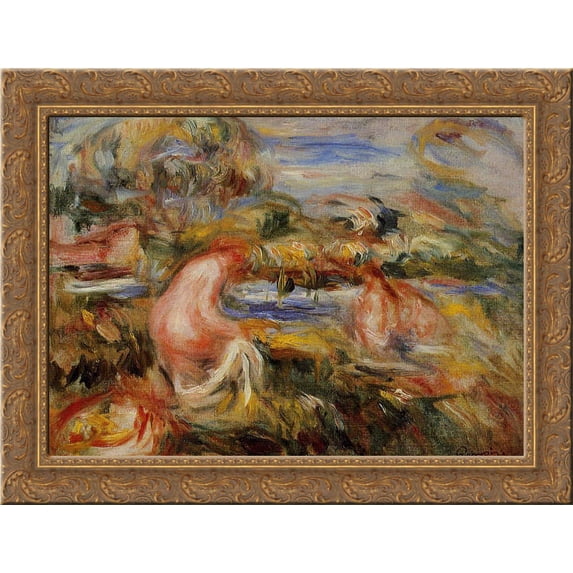 Two Bathers in a Landscape 24x20 Gold Ornate Wood Framed Canvas Art by Renoir, Pierre Auguste