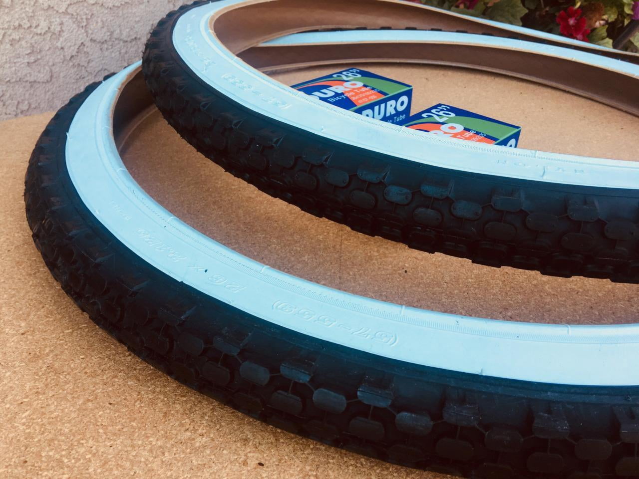 Two Beach Cruiser knobby White Wall Bicycle Tires 26x2.125 Free Inner