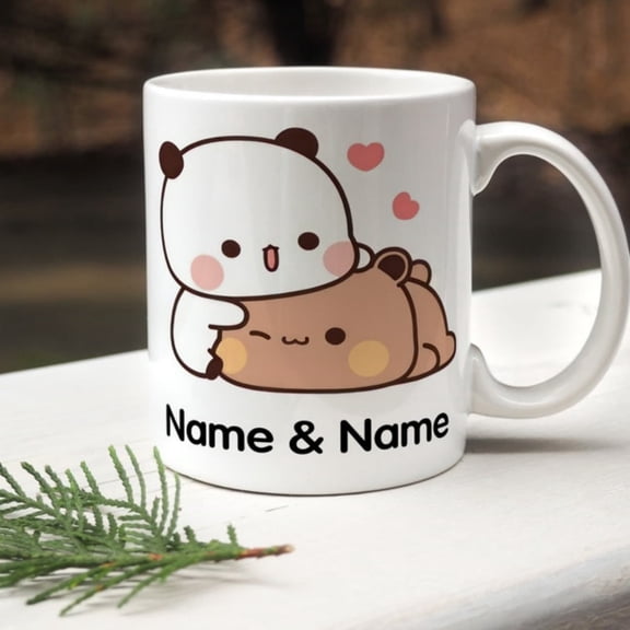 Two Bears Animation Love Each Other Pernalised Mug - Vaine's Day Gift - Cute Novelty & Oz Coffee Tea Cup Mug - Multiple Colours.