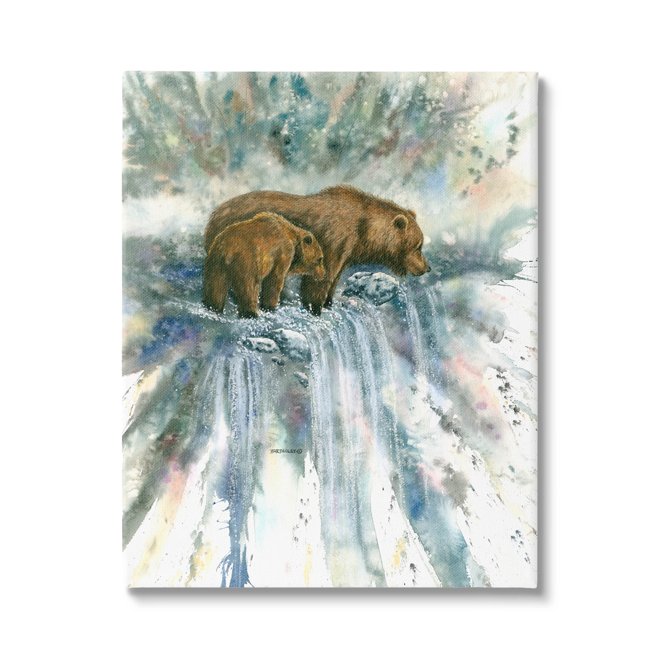 Two Bears Waterfall Nature Animals & Insects Graphic Art Gallery Wrapped Canvas Print Wall Art