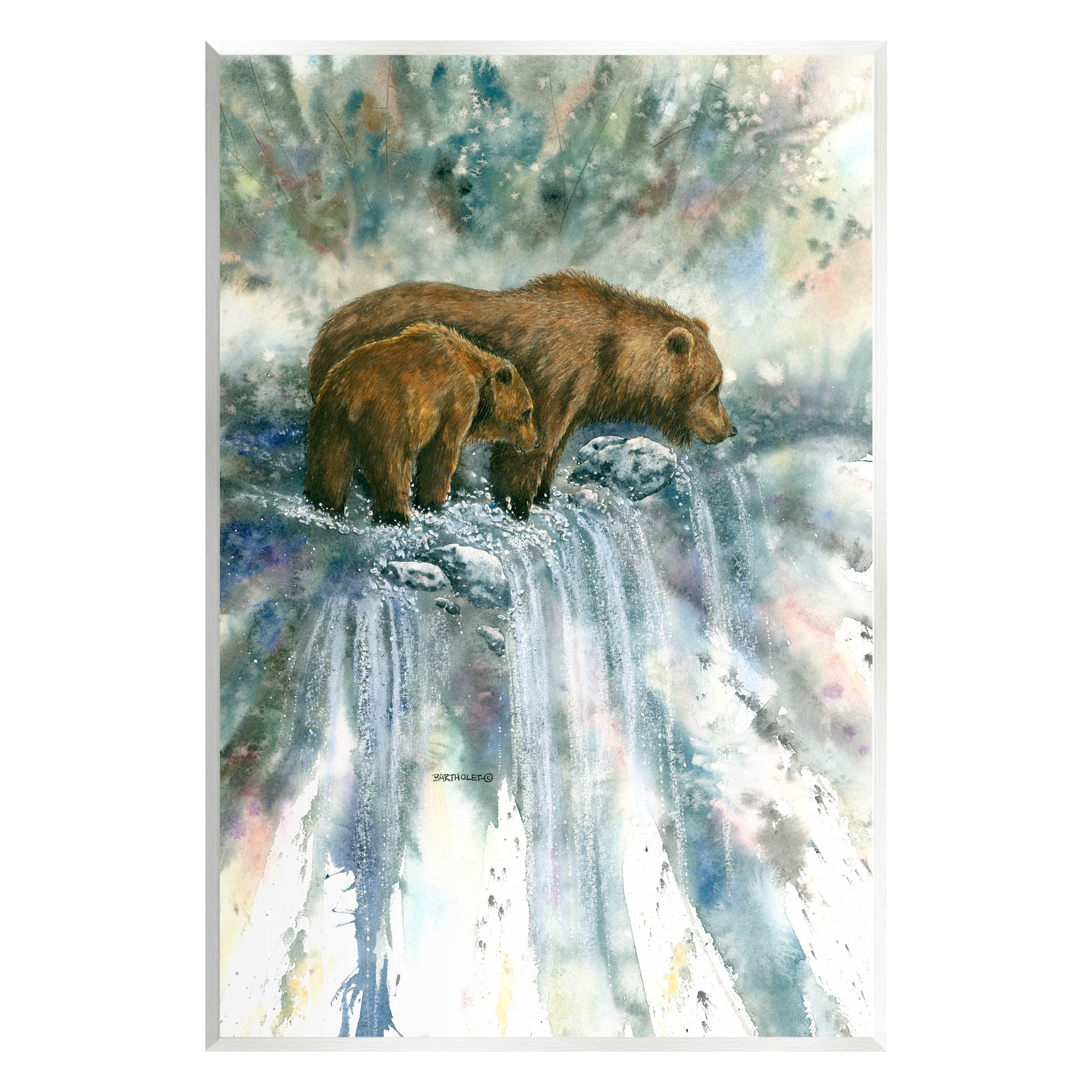 Two Bears Waterfall Nature Animals & Insects Graphic Art Unframed Art Print Wall Art