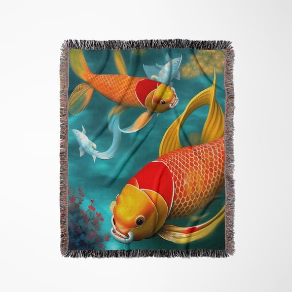 Two Beautiful Koi Fish Representing Pisces, Woven Blanket