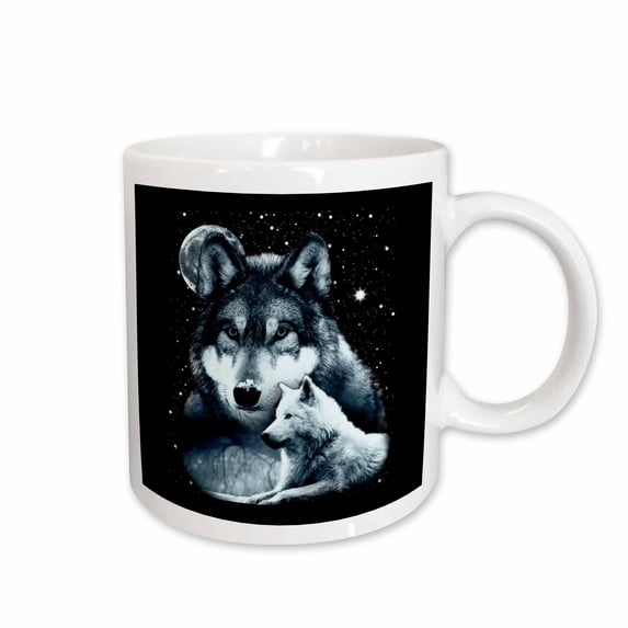 3drose, Two Beautiful Wolves Howling on a Black Background, 15oz Mug