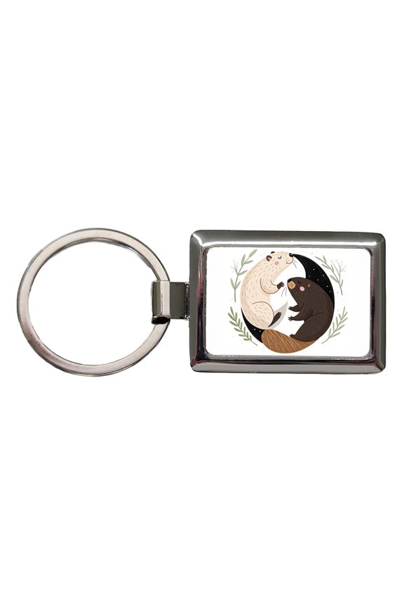 Two Beavers Yin Yang Cute Metal Rectangle Keychain
