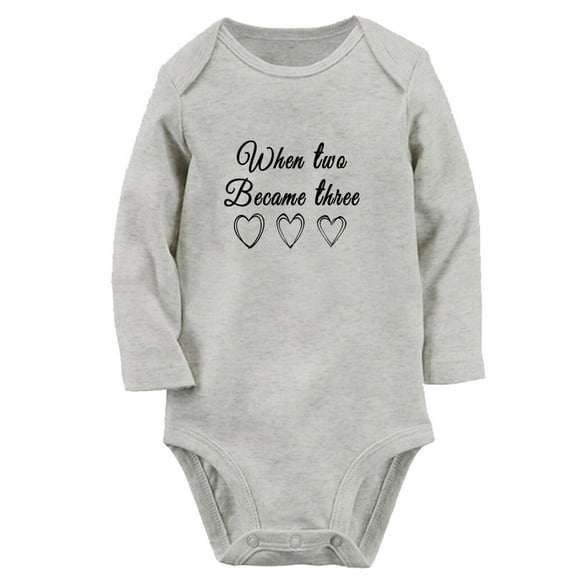 When Two Became Three Funny Rompers, Newborn Baby Unisex Bodysuits, Infant Jumpsuits, Toddler 0-12 Months Kids Long Sleeves Oufits (Gray, 6-12 Months)