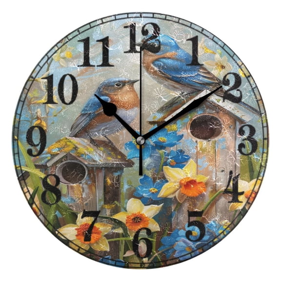 Two Bird on House Silent Wall Clock 10" Non-Ticking Battery Clock