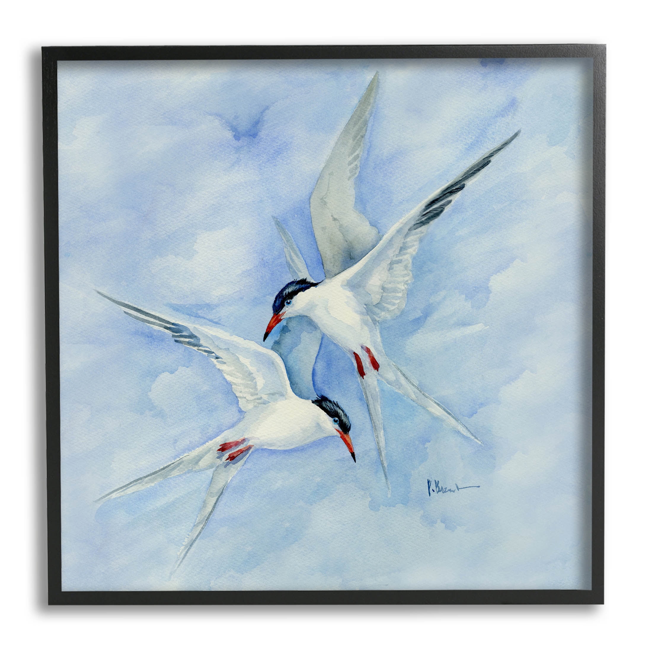 Two Birds Flying Sky Wildlife Animals & Insects Painting Black Framed Art Print Wall Art