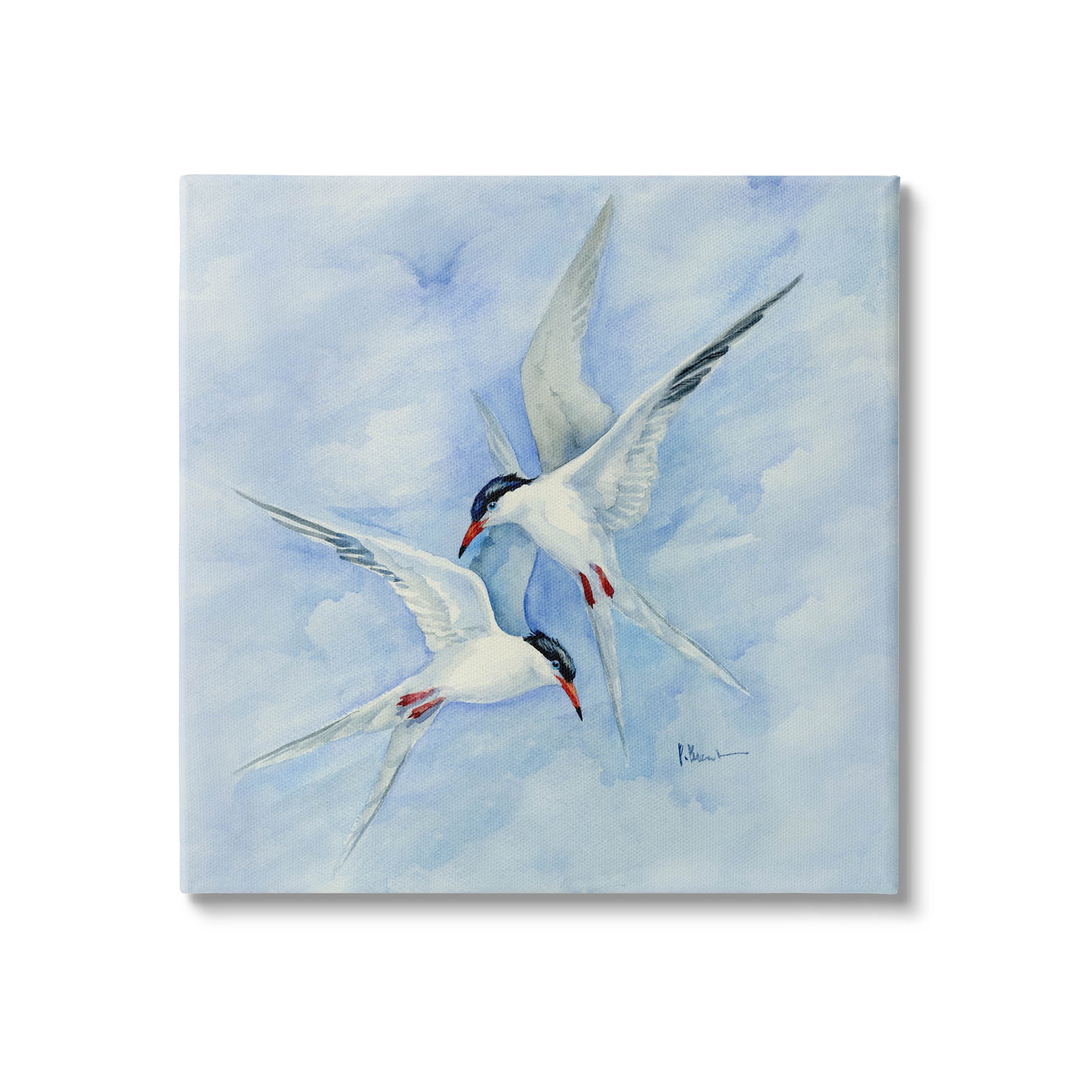 Two Birds Flying Sky Wildlife Animals & Insects Painting Gallery Wrapped Canvas Print Wall Art