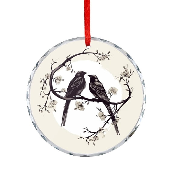 Two Birds On A Branch Crystal Glass Ornament Bird Spring Summer Nature Round Ornament Holiday Ornaments Decoration for Home