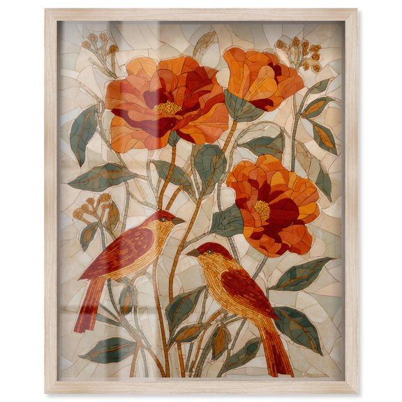 Two Birds Shadowbox Print Floral Wall Decor by Art Remedy, Blonde Frame, 36 x 45