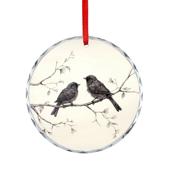 Two Birds Sitting On Branches Glass Ornament Unique Home Decor Rustic Animal Bird Glass Round Christmas Ornament