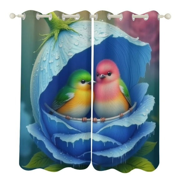 Two Birds in A Blue Flower Luxury Window Curtains Blinds for Living Room Kids Bedroom Bathroom Kicthen Door Home Decor 2 Panels
