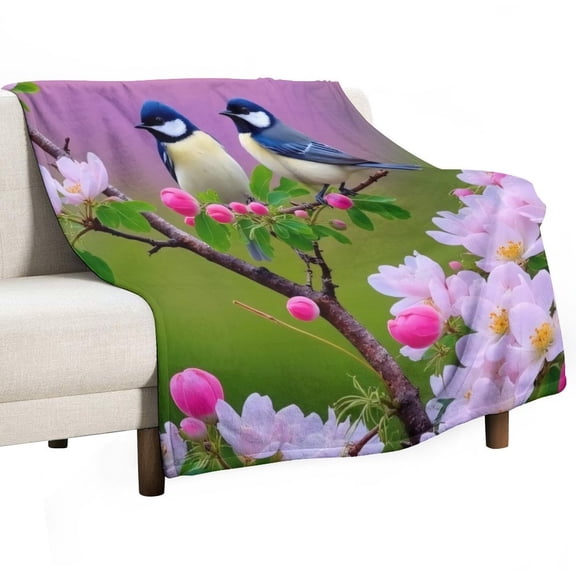 Two Birds on Blossom Branch Blanket Soft Throw Warm Lightweight Plush Blanket for Couch Bed Sofa