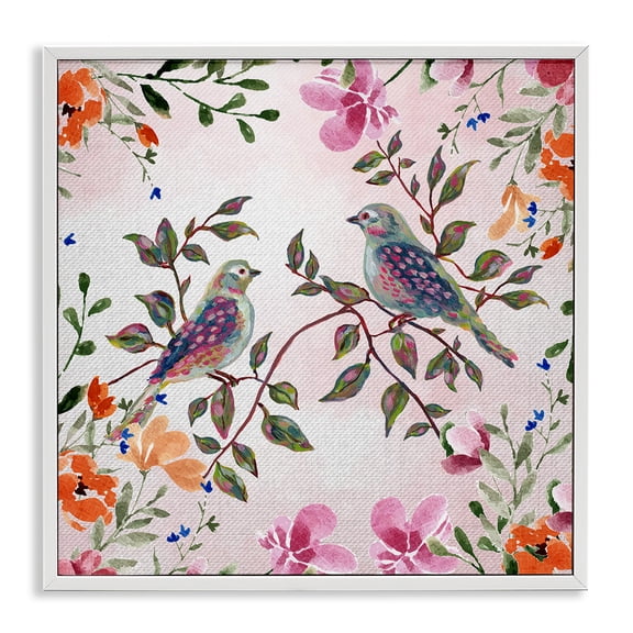 Stupell Industries Two Birds with Florals White Framed Giclee Art, design by Adonna Ebrahimi, 12 x 12