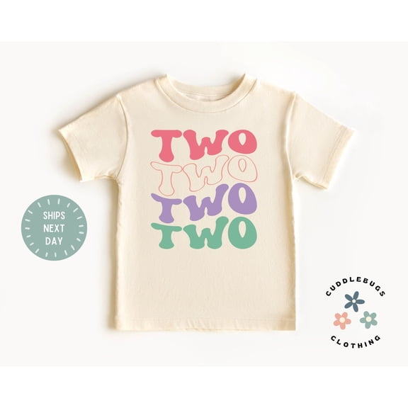 Two Birthday Tee - Girls Retro Boho Second Birthday Shirt - Two Year Old Girl Natural Tee - Girl Birthday Top, New Born, Baby Shower Gift, New Parents Gift