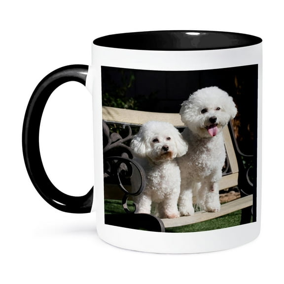 3dRose, Two Bishon Frise dog - US05 ZMU0060 - Zandria Muench Beraldo, 15oz Two-Tone Black Mug