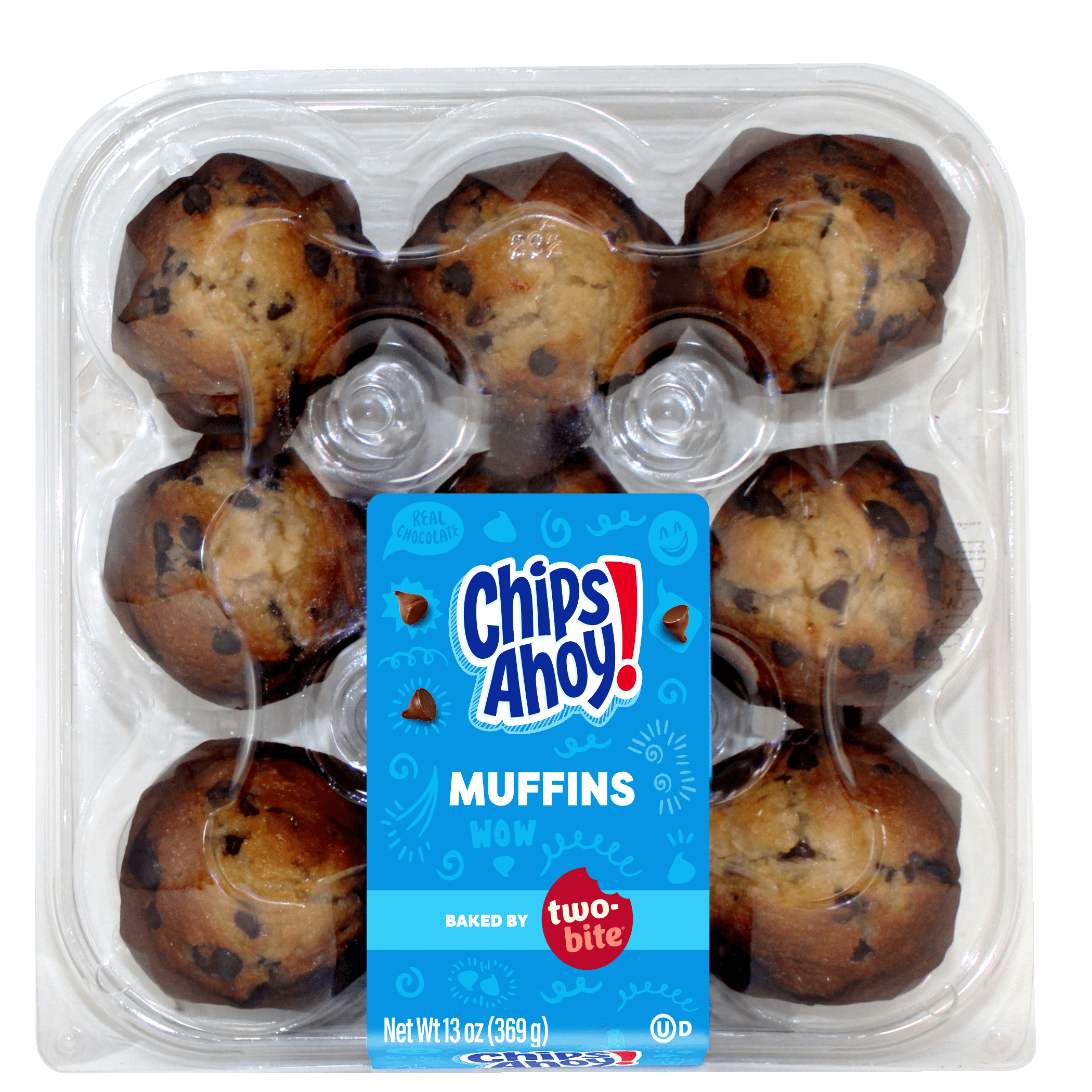 Two-Bite Chips Ahoy Muffins, 13 oz, 9 Count Clamshell, Shelf-Stable, Baked, Mini, Chewy, Soft