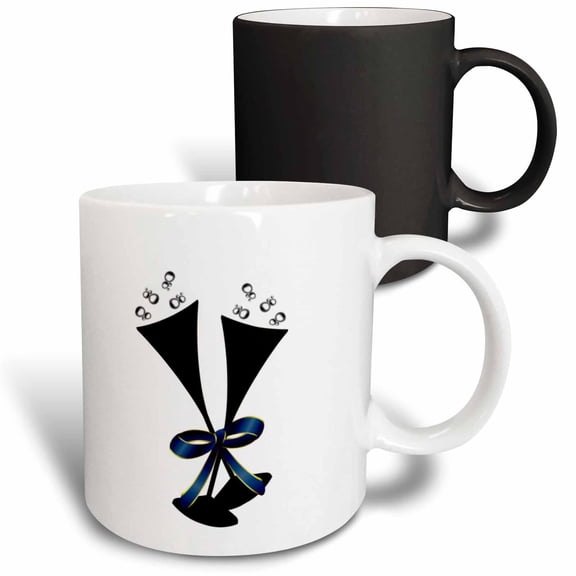 3drose, Two Black Champagne Flutes, 11oz Magic Transforming Mug