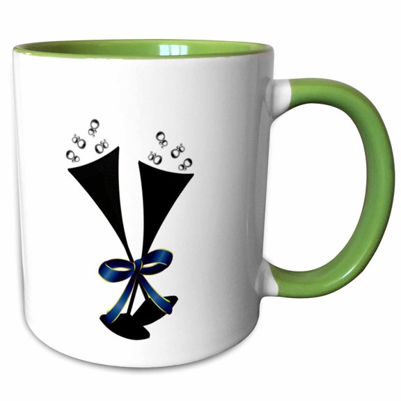 3drose, Two Black Champagne Flutes, 11oz Two-tone Green Mug
