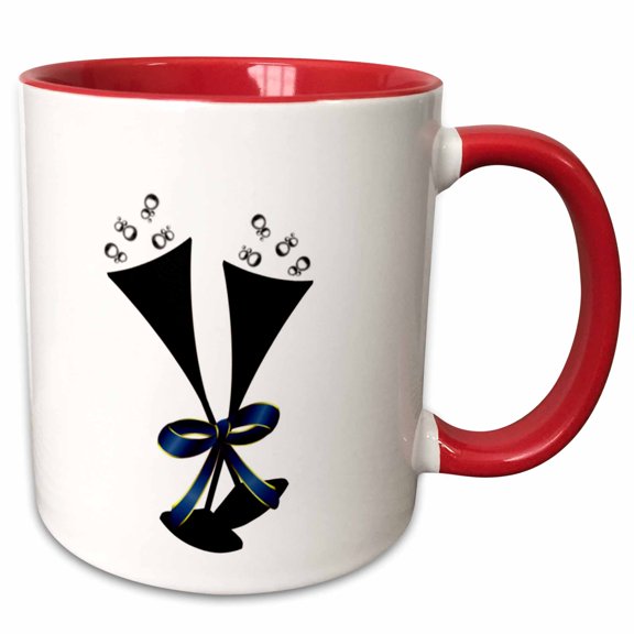 3drose, Two Black Champagne Flutes, 11oz Two-tone Red Mug