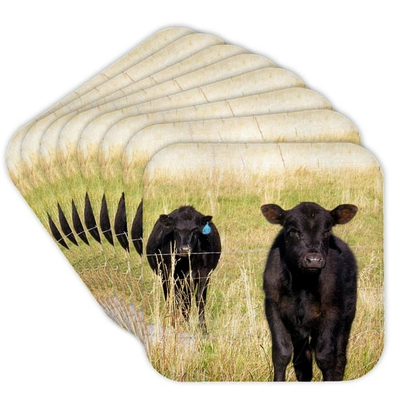 3drose, Two Black Cows in a Meadow Being Utterly Tickled, Set of 8 Coasters - Soft