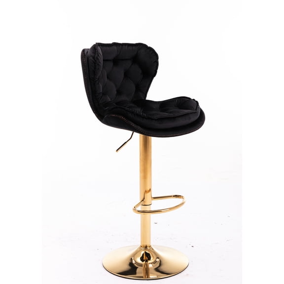 Two Black Fabric Bar Stools | Swivel and Chrome Footrest for Commercial Bars | Reliable and Fashionable Choice