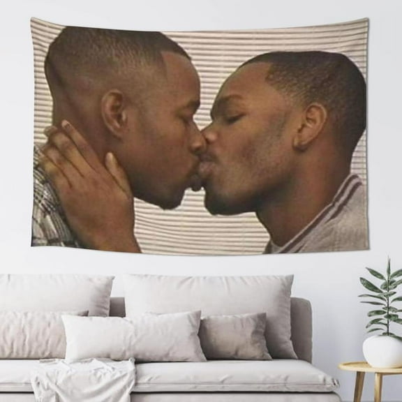 Two Black Men Kissing Meme Tapestry Wall Hanging Funny Decorative Wall Art Wall Tapestry Home Decor For Living Room College Dorm Bedroom Banner Poster Flag
