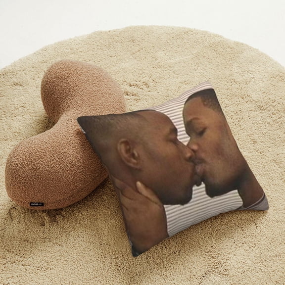 Two Black Men Kissing Throw Pillow Covers 18"X18" Funny Meme Pillows Home Decor Pillowcase Bedroom Living Room Dormitory College Cushion Cover for Couch Sofa Bed