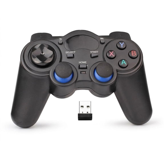 Two Black Wireless Game Controllers with USB Receiver for Android Phone or TV Box Connection