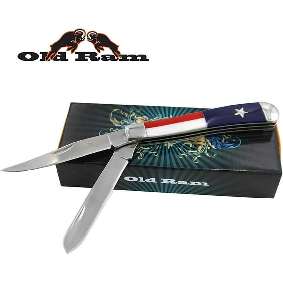 Two Blade Trapper Pocket Knife Manual Folding Texas Flag Handle