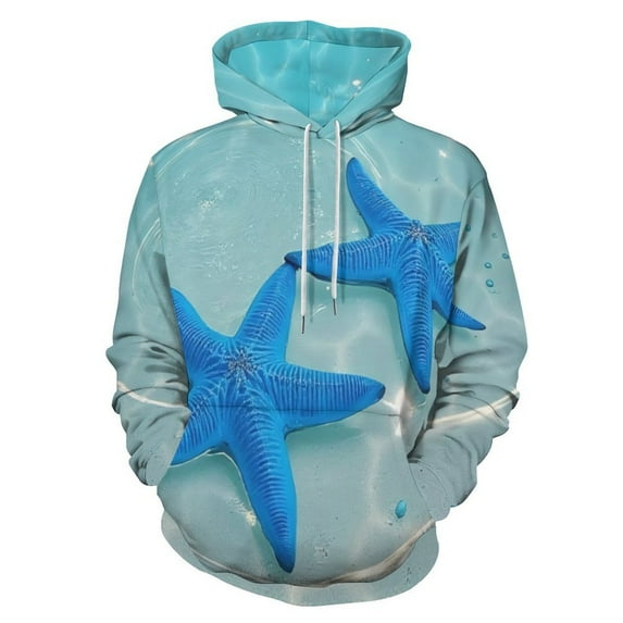 Two Blue Starfish in Clear Water 3D Print Hoodie Men Women Autumn Thin Pullover Sweatshirt Vintage Streetwear Tops