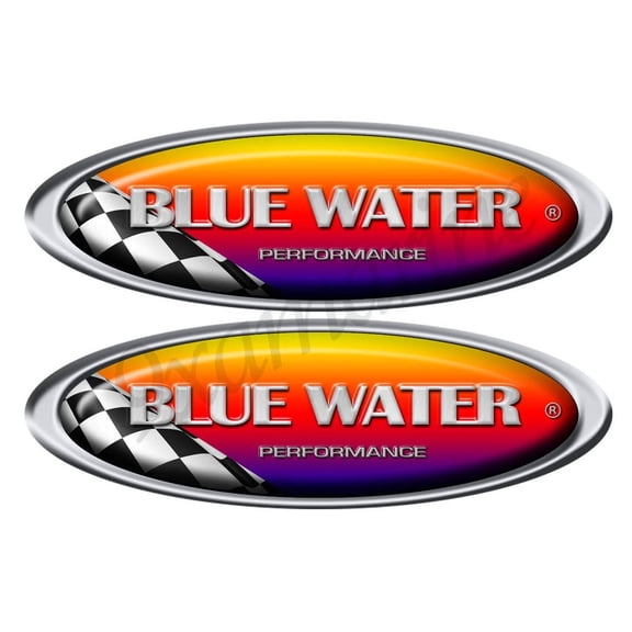 Two Blue Water Boat Racing Oval Stickers