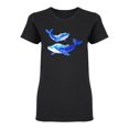 thumbnail image 1 of Two Blue Watercolor Whales Shaped T-Shirt Women -Image by Shutterstock, Female Large, 1 of 2