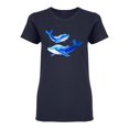 thumbnail image 1 of Two Blue Watercolor Whales Shaped T-Shirt Women -Image by Shutterstock, Female Medium, 1 of 2