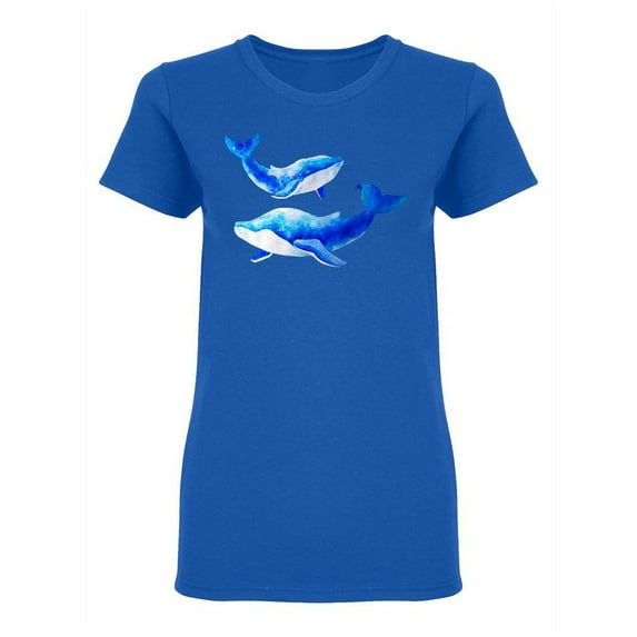 Two Blue Watercolor Whales Shaped T-Shirt Women -Image by Shutterstock, Female Medium