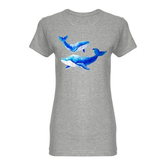 Two Blue Watercolor Whales Shaped T-Shirt Women -Image by Shutterstock, Female Medium