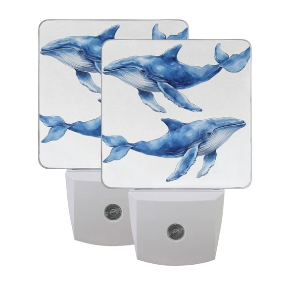 Two Blue Whales LED Night Light with Smart Sensor Plug Into Wall Dusk to Dawn 2 packs