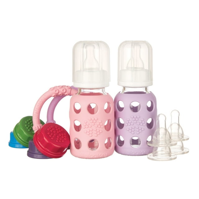 Two-Bottle Starter Set with 4-Ounce Glass Bottles, Teether Set, Nipple Set, and Flat Cap Set