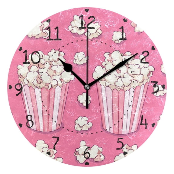Two Boxes Of Popcorns Round Wall Clock Silent Analog Battery Operated Black Pointer Home Decor 9.84" Diameter