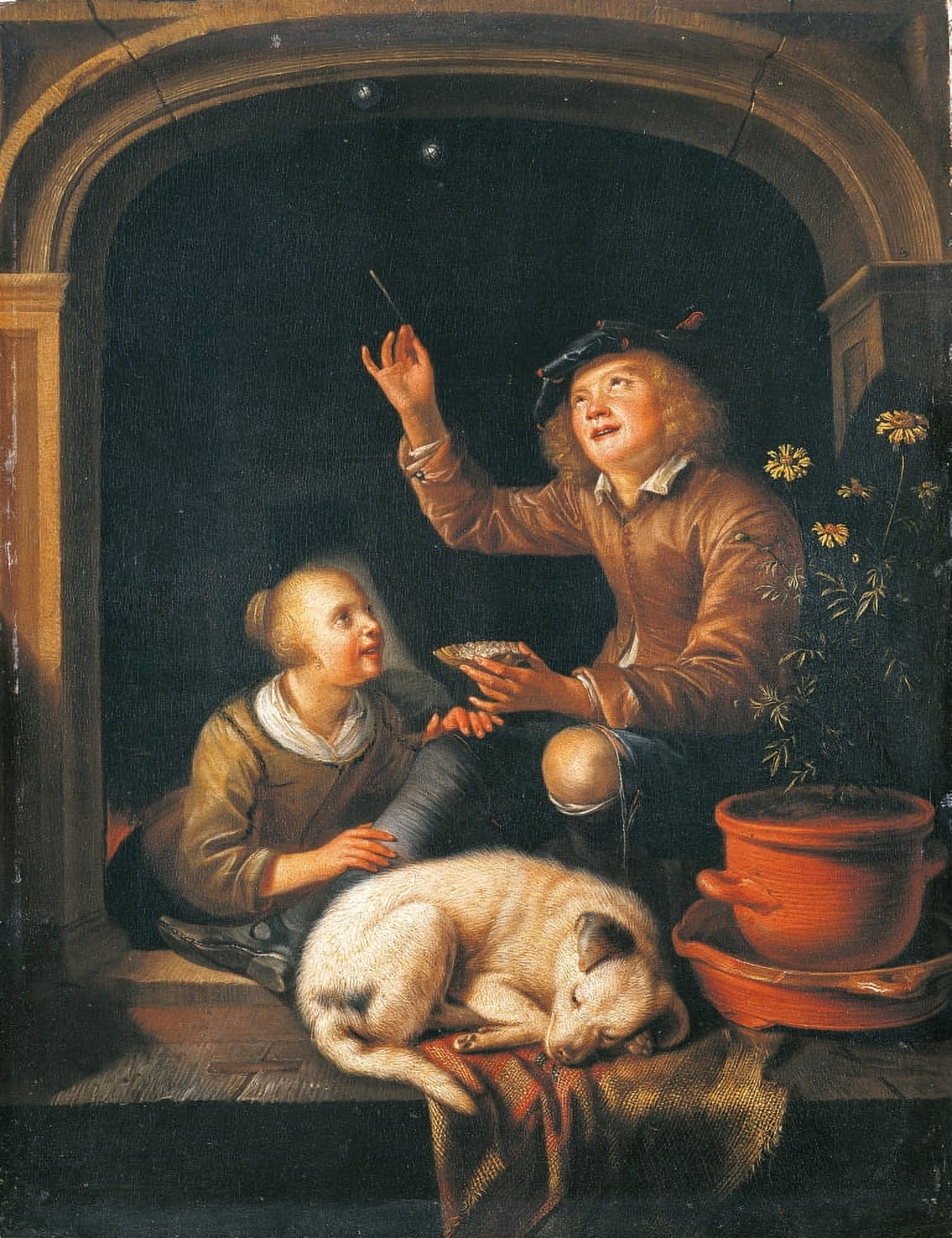 Two Boys Blowing Soap Bubbles Canvas Art - (18 x 24)