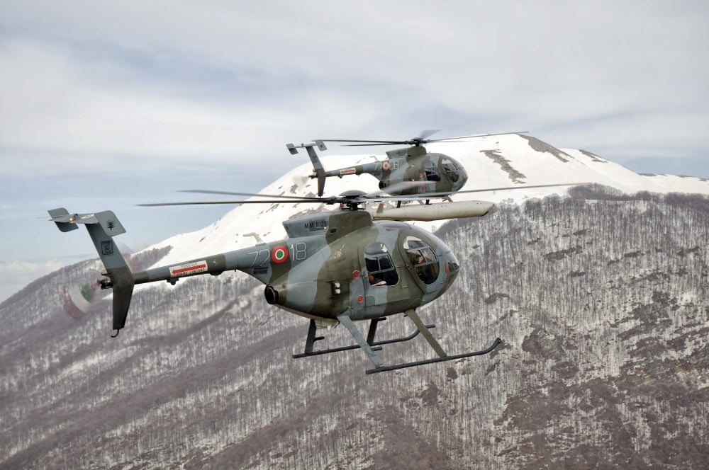 Two Breda Nardi NH-500 helicopters of the Italian Air Force over Frosinone Italy Canvas Art - Giovanni CollaStocktrek Images (18 x 12)