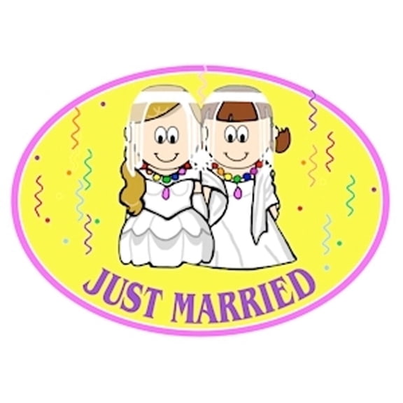 Two Brides - Just Married - Lesbian LGBT Gay Pride Wedding - Car Magnet Decal
